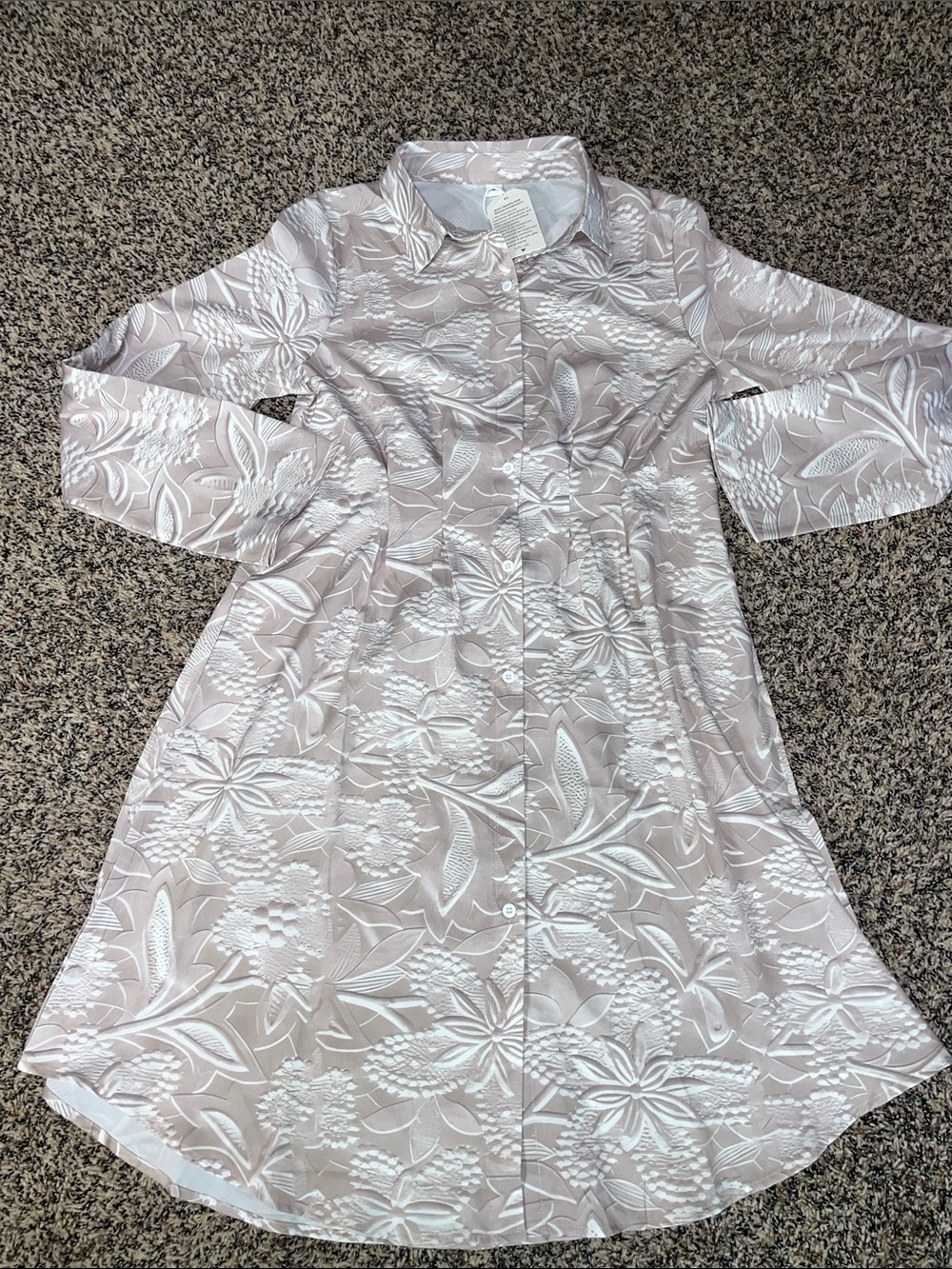 Tailored Bohemian Lightweight Long Sleeve Tan Floral Print Dress Size S | NWT - Picture 2 of 6